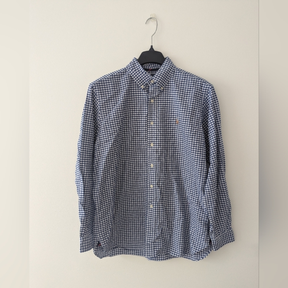 Ralph Lauren Men's Long Sleeve Shirt Size Large Blue Checkered Print Classic Fit